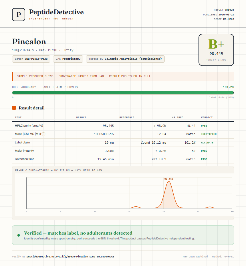 Pinealon Purity (HPLC) report by PeptideDetective