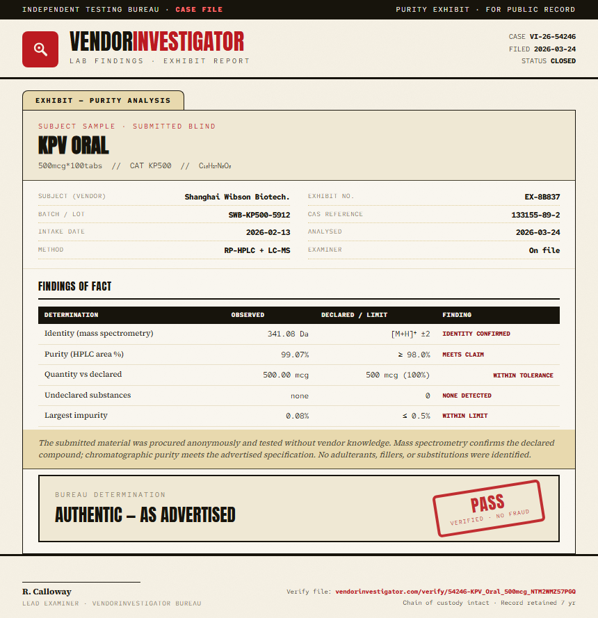 KPV Oral Purity (HPLC) report by VendorInvestigator
