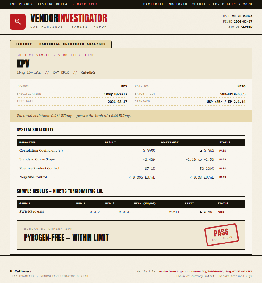 KPV Endotoxin report by VendorInvestigator